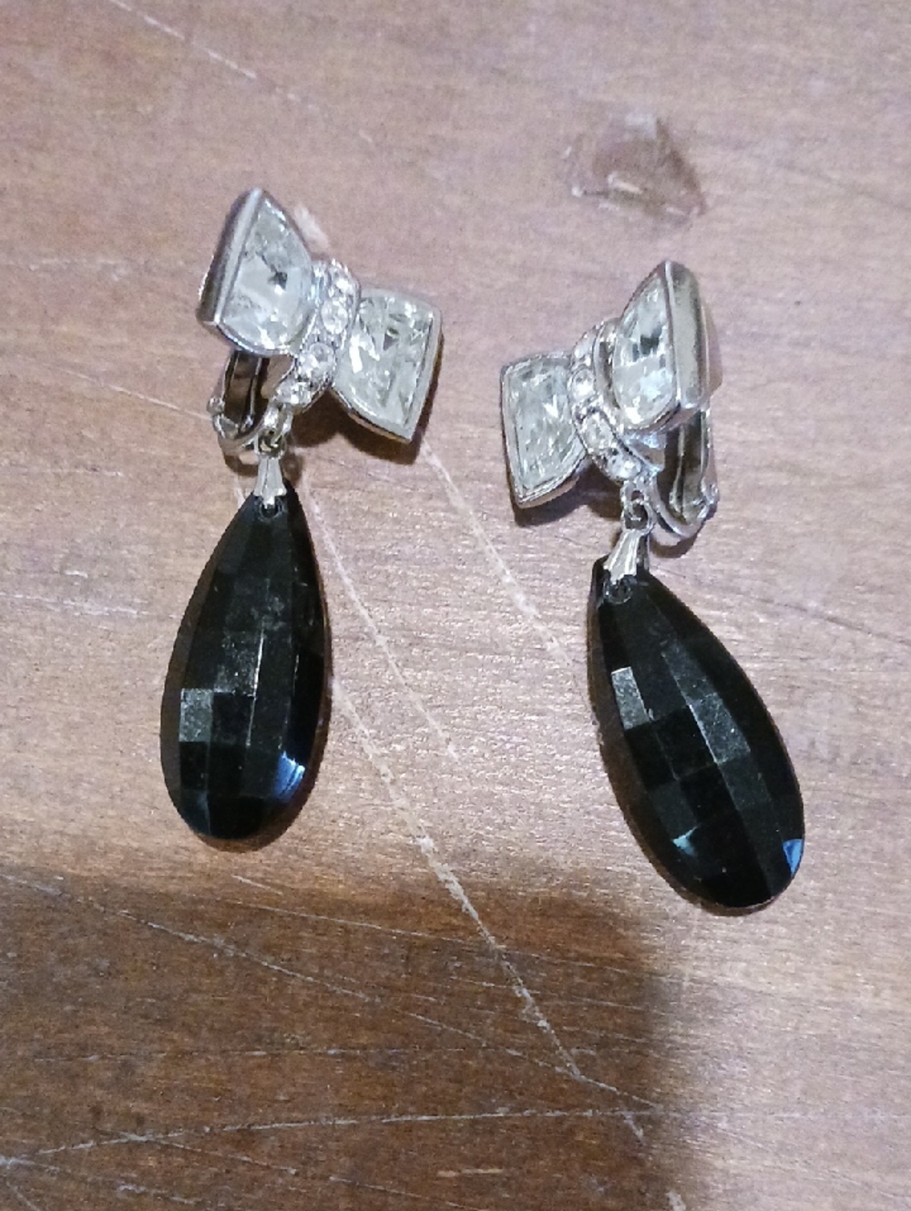 Black Teardrop Crystal Drop Earrings for Women Clip-on Earrings
